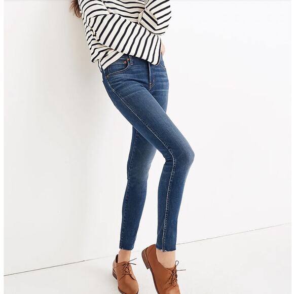Madewell High Rise Skinny Jeans Womens 26 Blue Raw Hem J6515 Preppy Classic - Picture 1 of 14